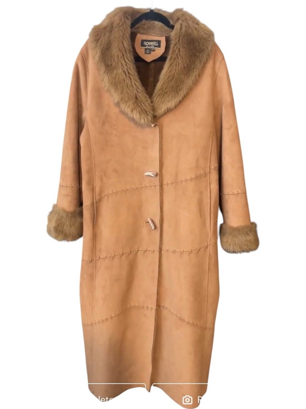 Vintage Novelti Tan Faux Suede Penny Lane Coat Faux Fur Trim Boho Afghan XL